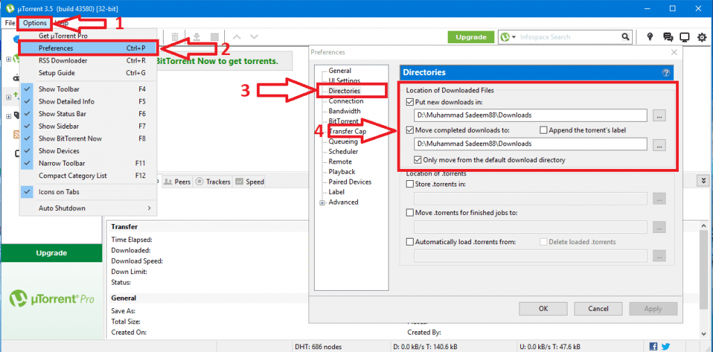 uTorrent Settings Page